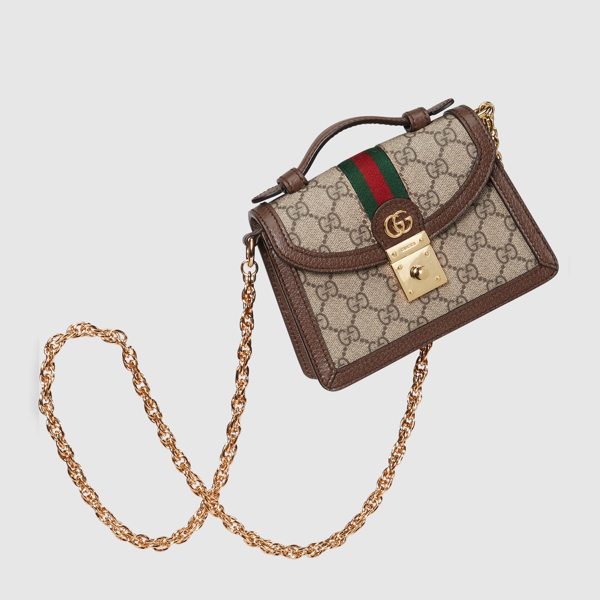 Ophidia mini top handle bag in beige and ebony GG Supreme