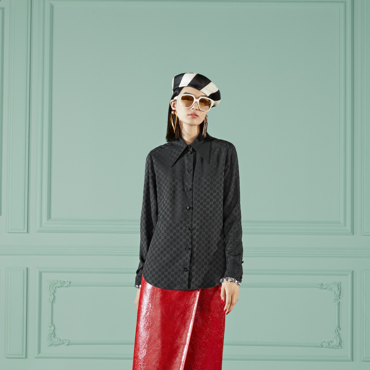 GGシルククレープ シャツブラック | GUCCI公式