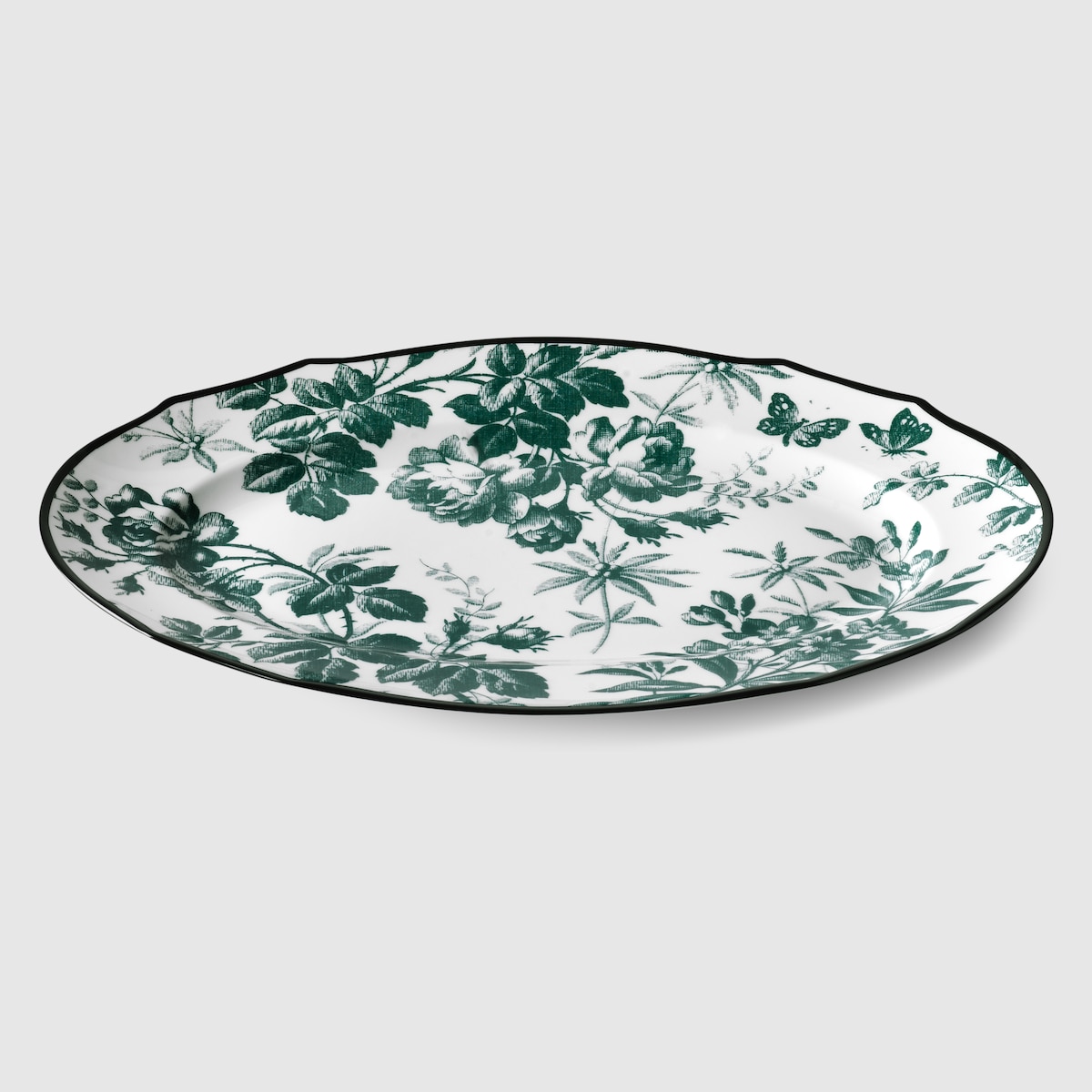 Herbarium oval tray in black and white porcelain - thumbnail 5