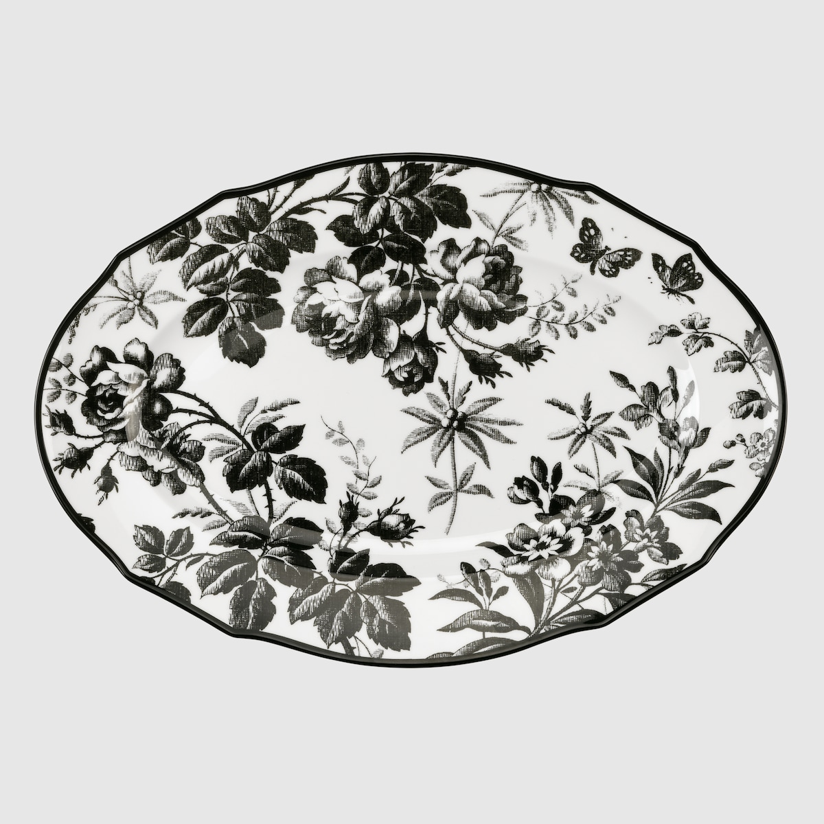 Herbarium oval tray in black and white porcelain - thumbnail 3