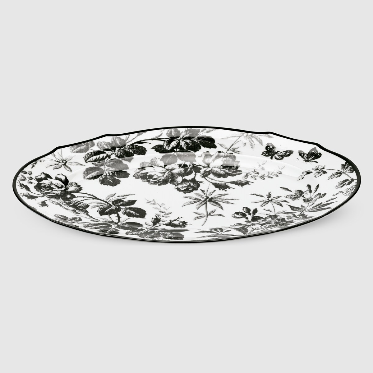 Herbarium oval tray in black and white porcelain - thumbnail 2