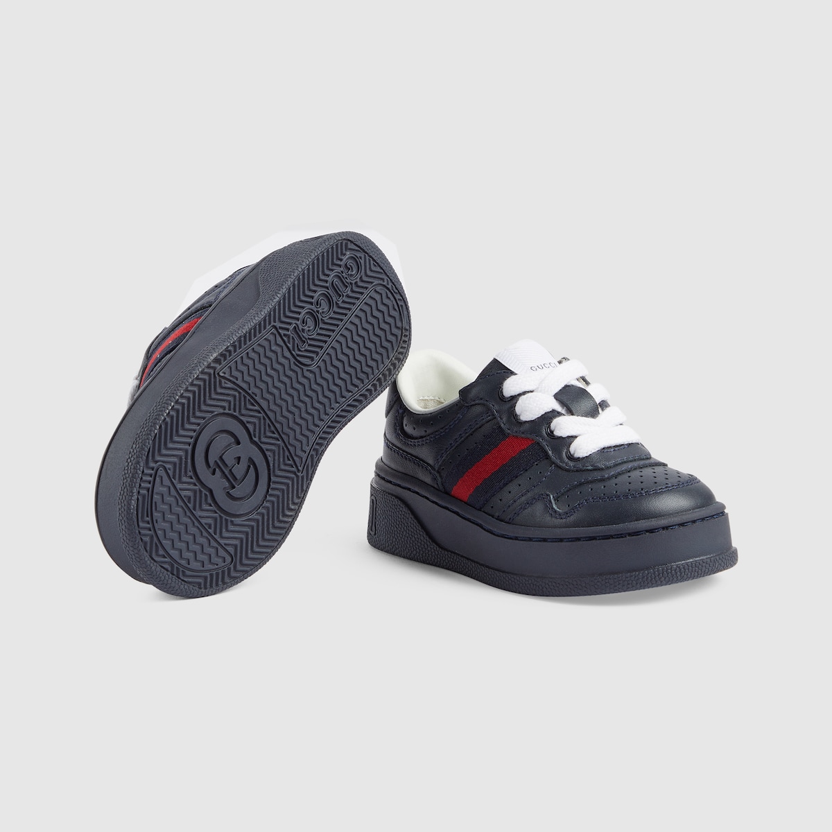 Toddler sneaker with Web in dark blue leather | GUCCI® US