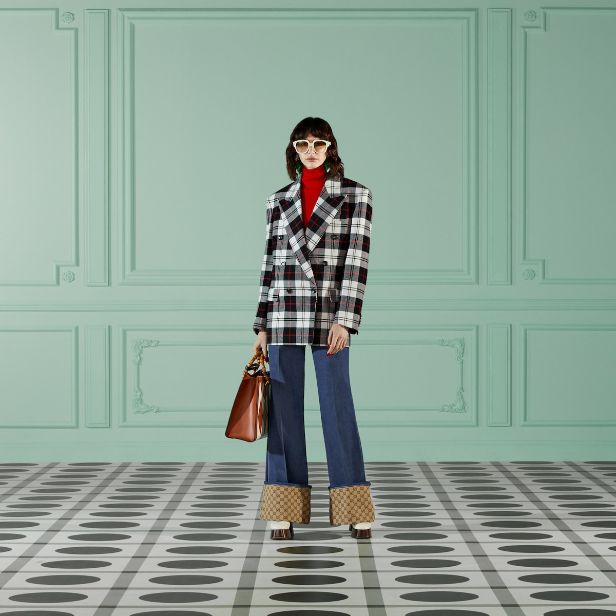 GG cuff denim pant in blue | GUCCI® US