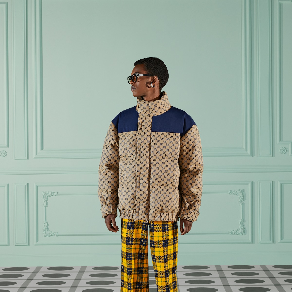 GG canvas goose down jacket in blue | GUCCI® US