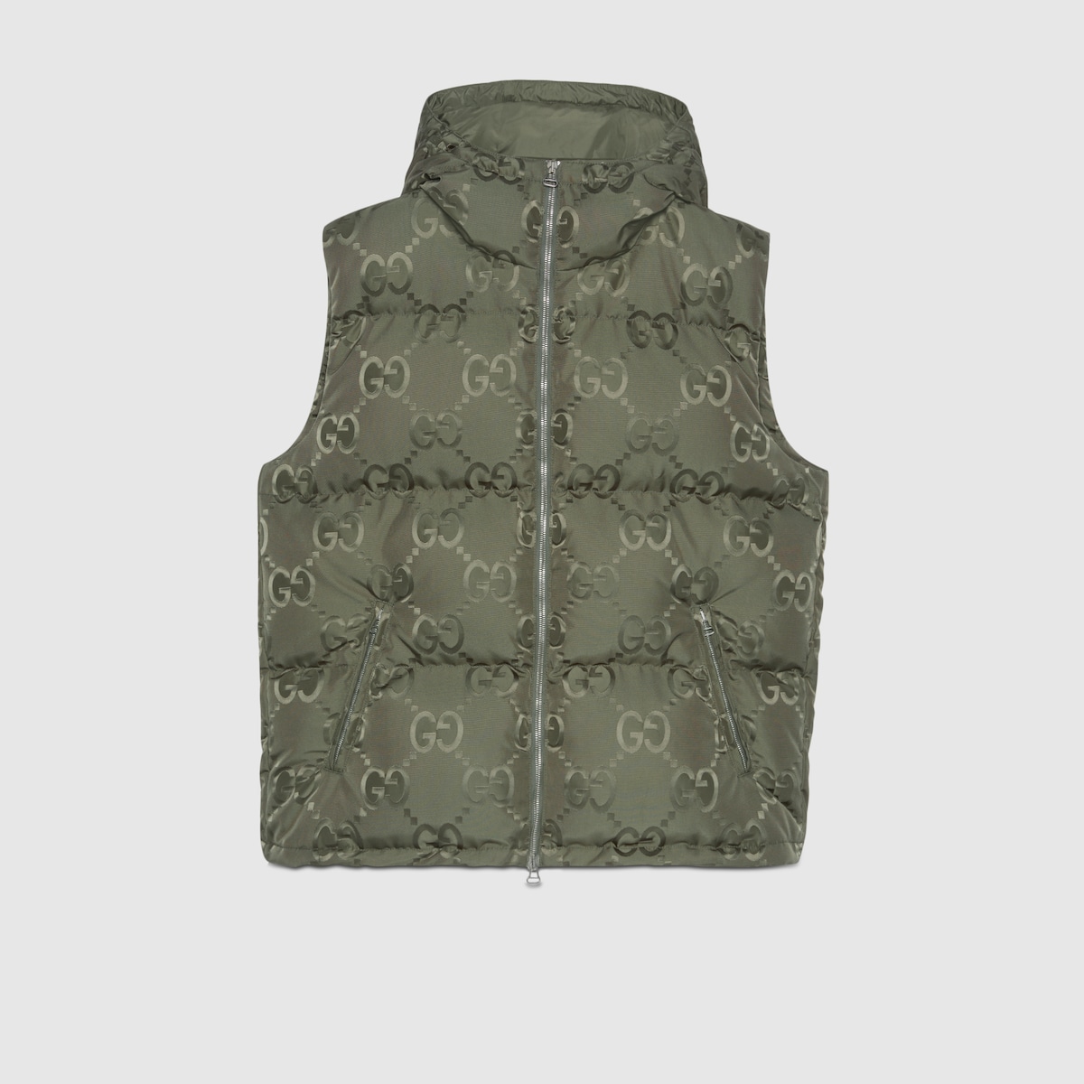 Jumbo GG canvas down vest in green | GUCCI® Canada