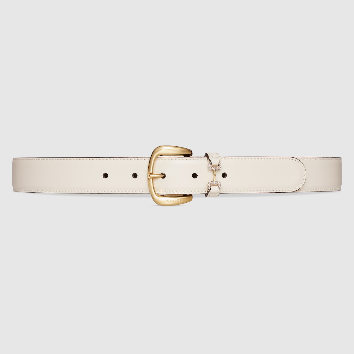 Belt with crystal Horsebit in white leather GUCCI UK