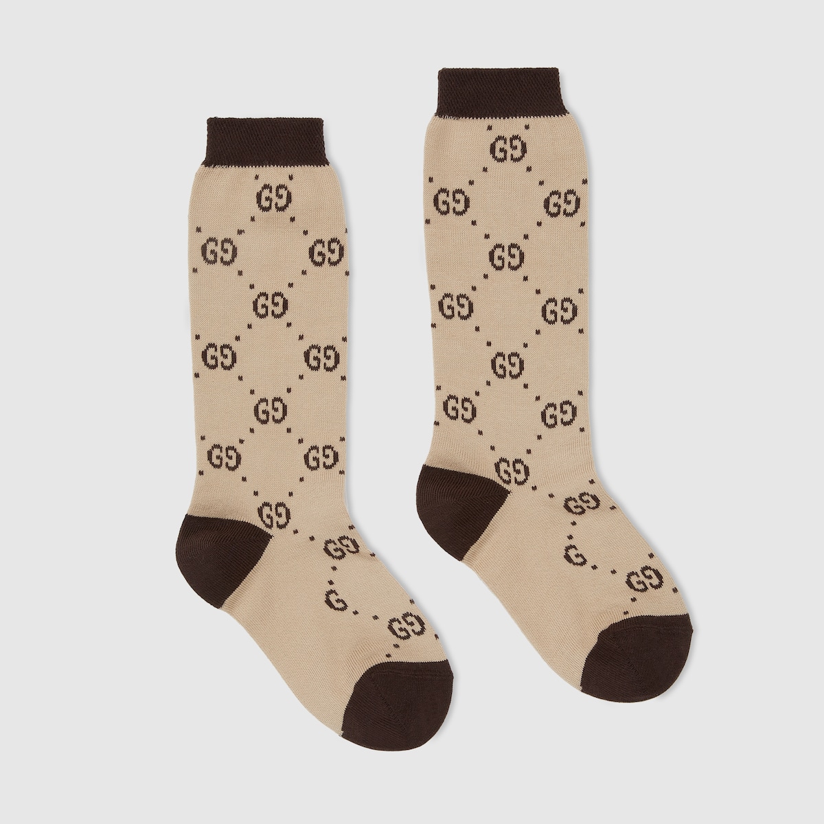 Children's cotton GG socks in beige and brown