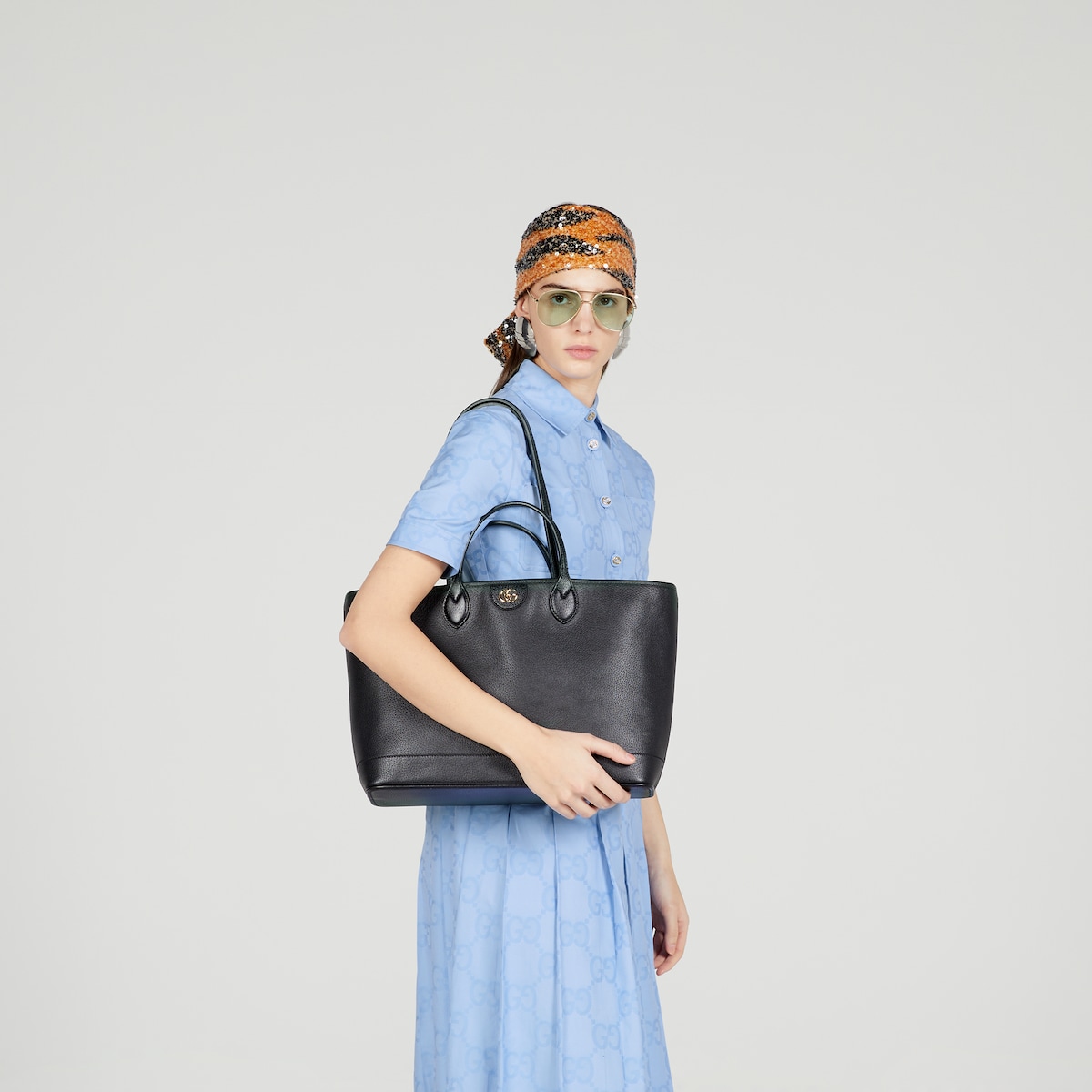 Ophidia medium tote bag in black leather | GUCCI® US