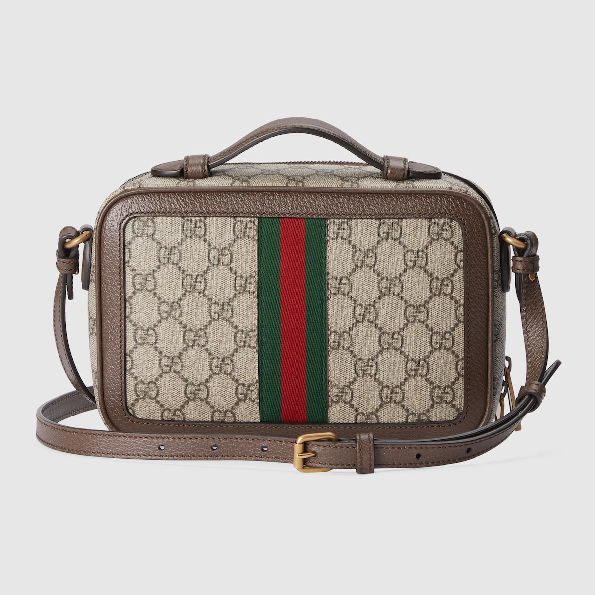 Borsa a tracolla Ophidia con nastro Web misura piccola in tessuto Supreme beige ed ebano GUCCI Italia