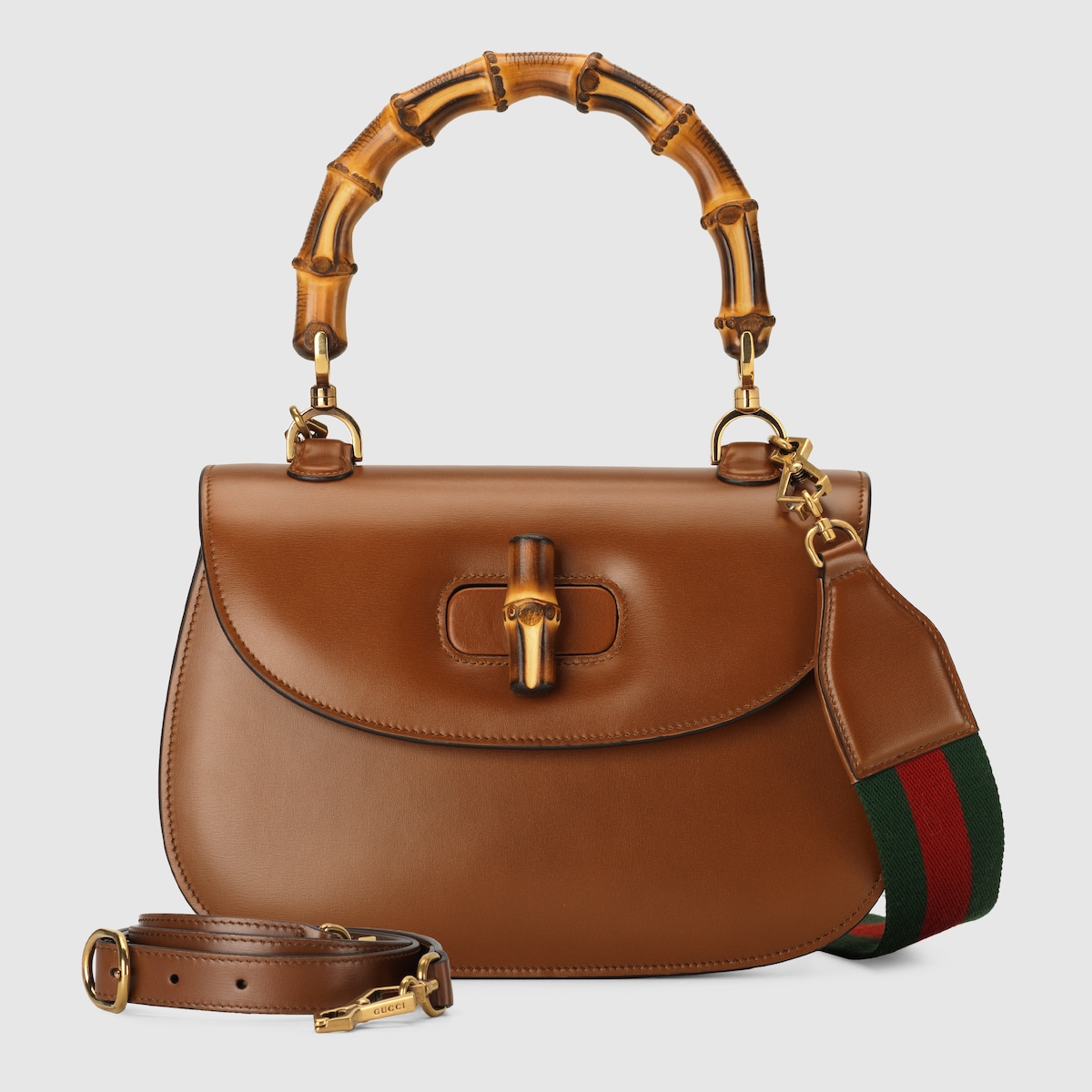 Mittelgroße Gucci Bamboo 1947 Henkeltasche in braunes Leder 
