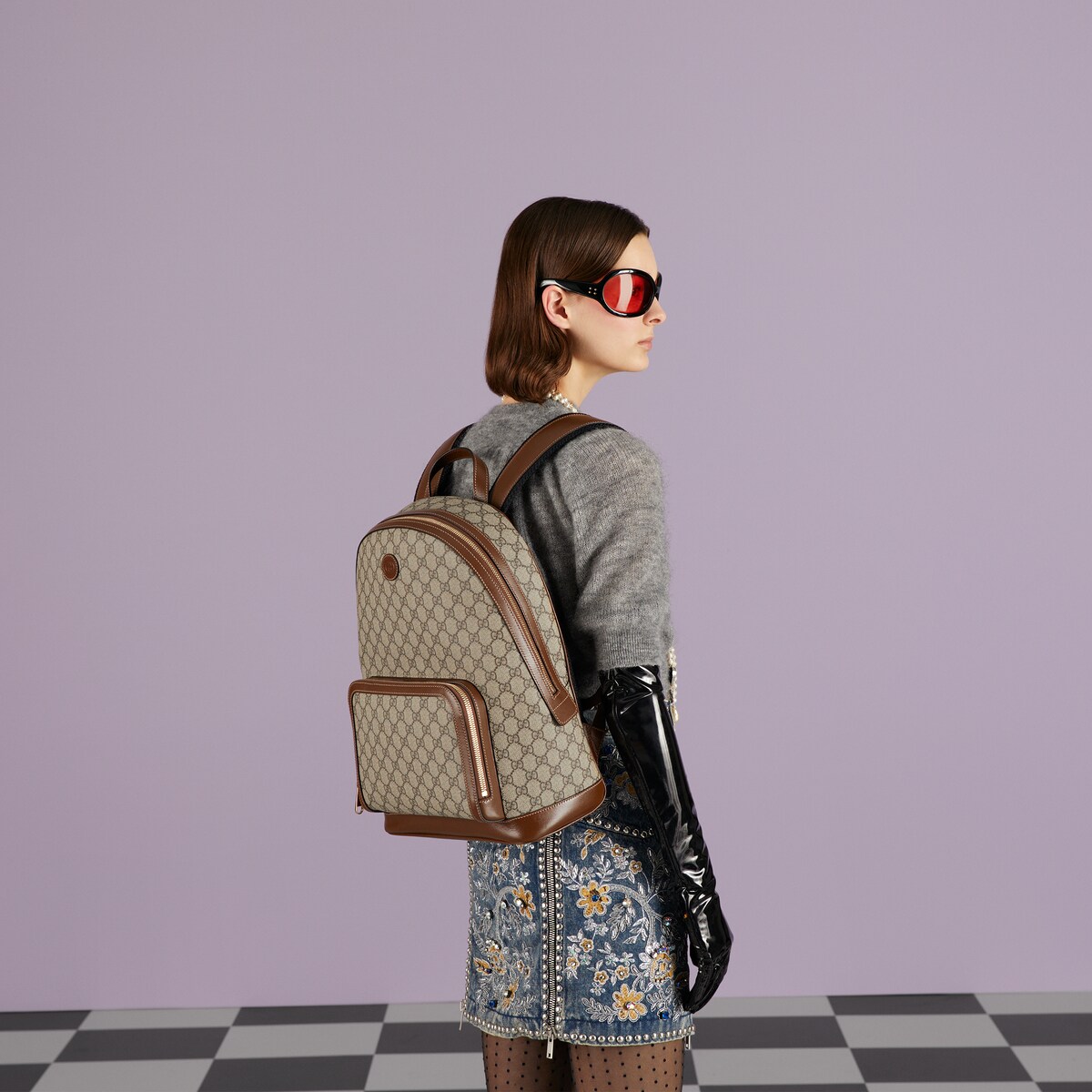 Backpack with Interlocking G in beige and ebony Supreme | GUCCI 