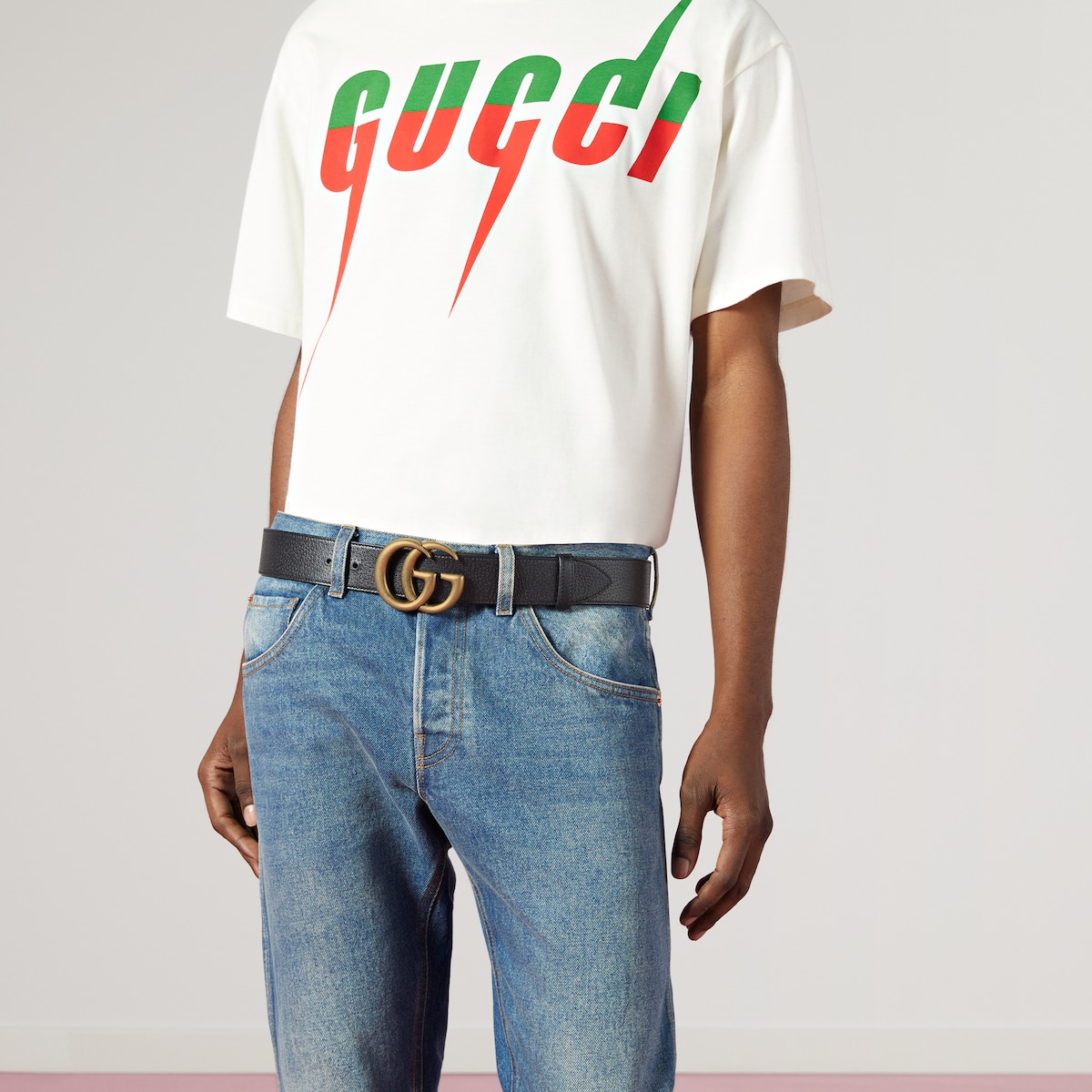 希少】GUCCI ブラックレザーベルト ダブルGロゴ