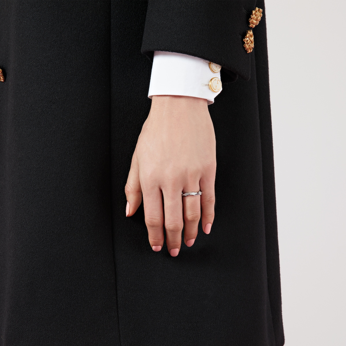 Gucci Link to Love studded ring in 18k white gold | GUCCI® US