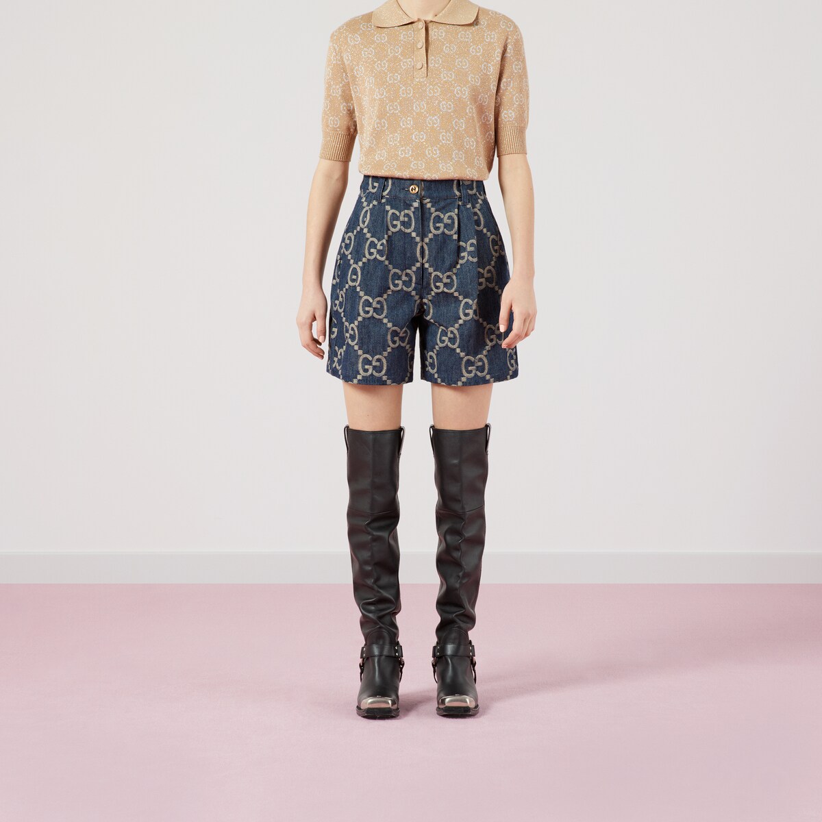 Jumbo GG denim shorts in blue and ivory GUCCI NZ