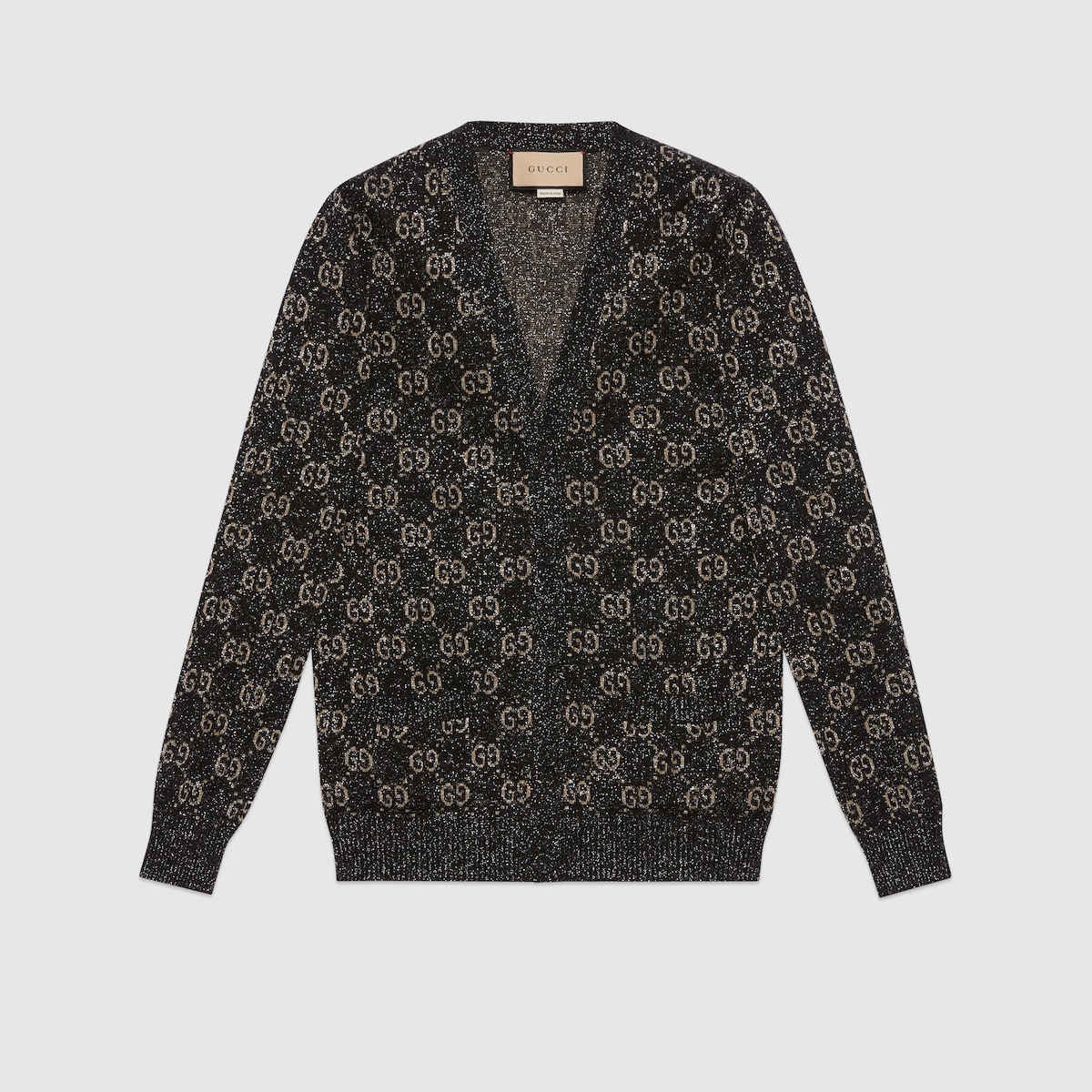 Cardigan de jacquard con GG y lame en negro y beige GUCCI ES