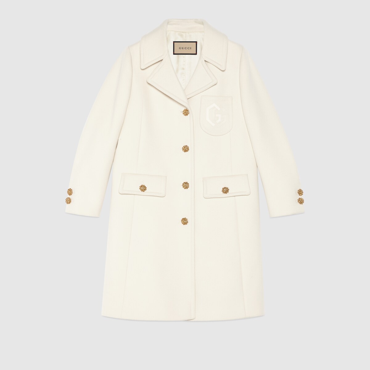 Mantel aus Wolle mit Doppel G Stickerei in creme | GUCCI® DE
