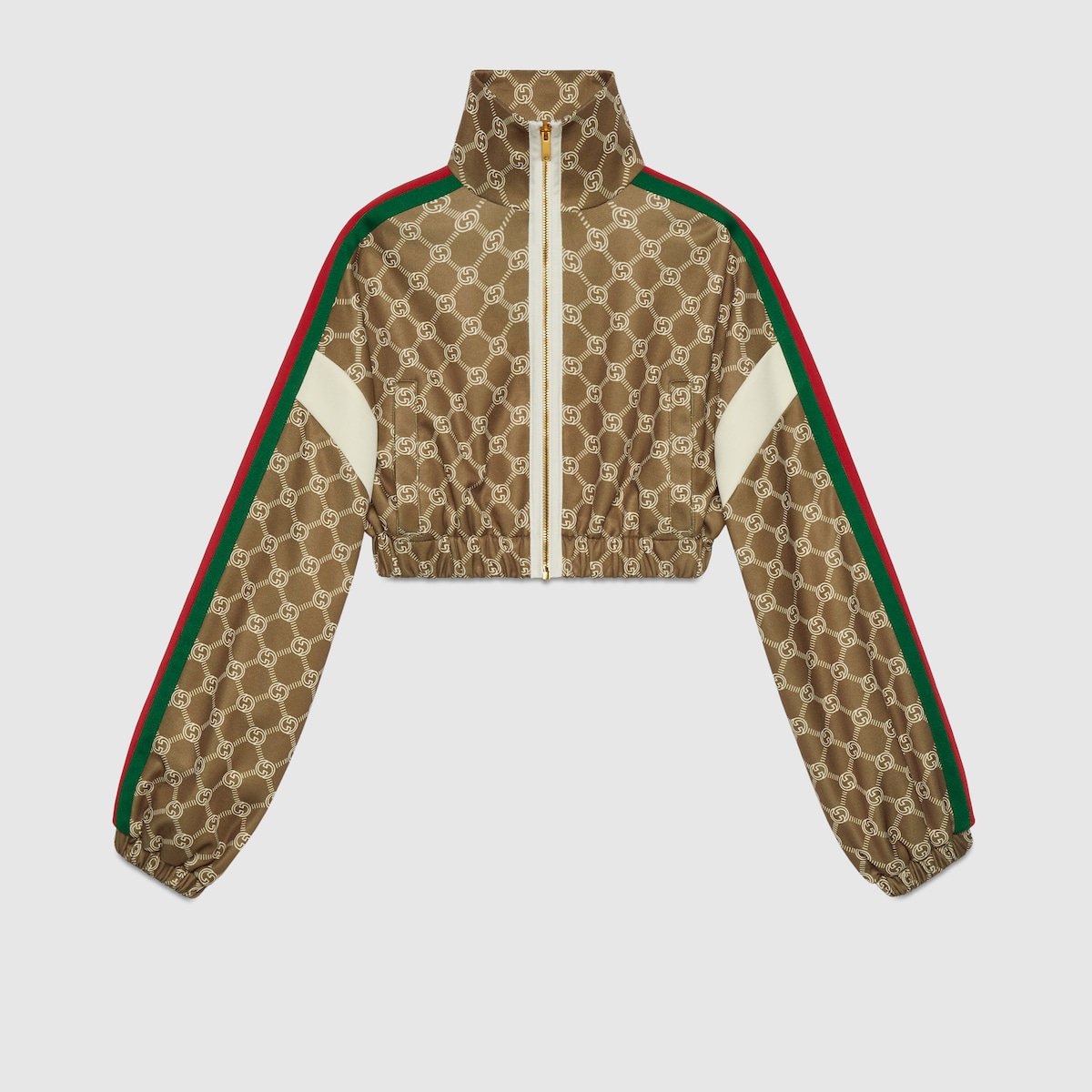 Interlocking G zipper jacket in olive green and ivory GUCCI® NZ