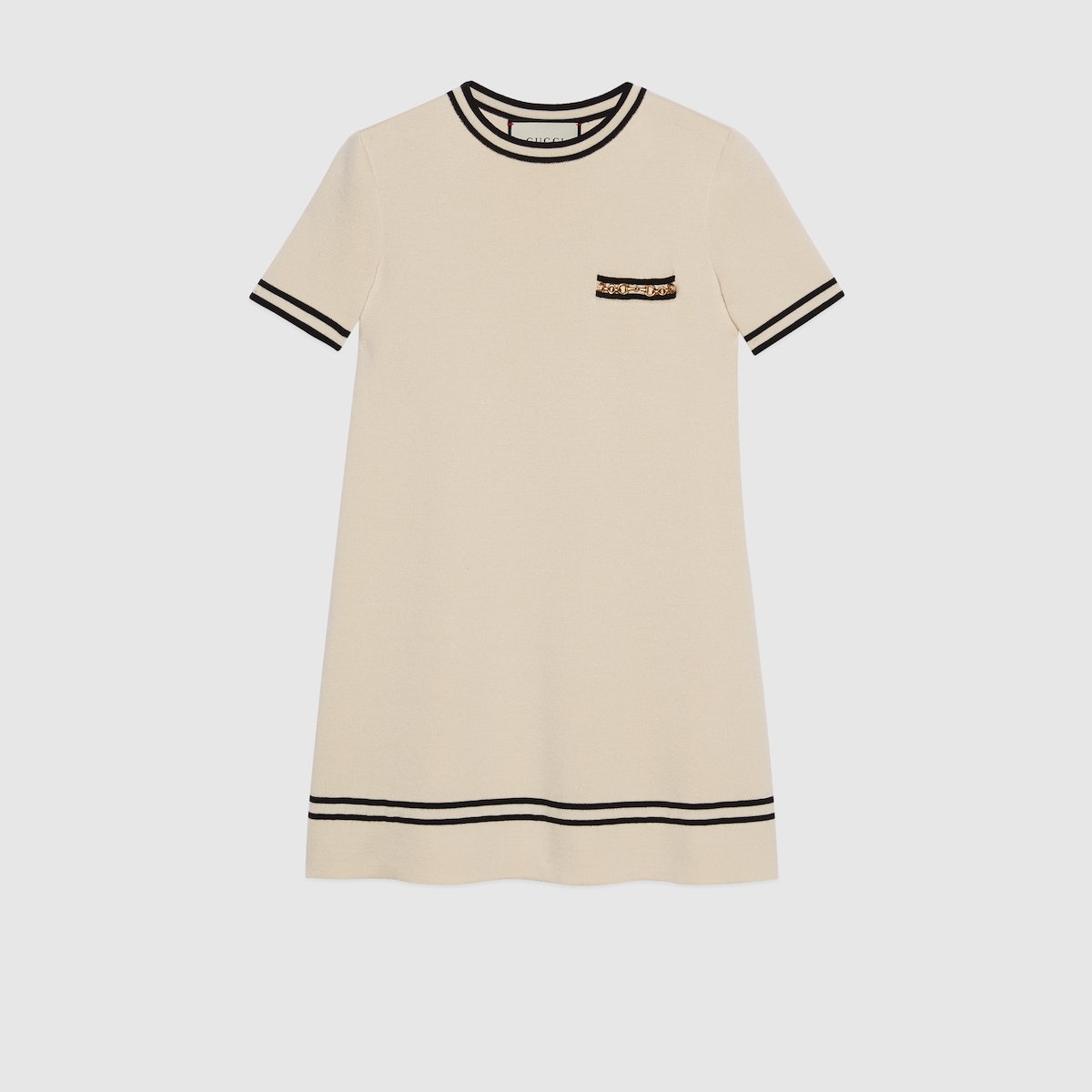 Wool dress with contrast trim in white | GUCCI® US