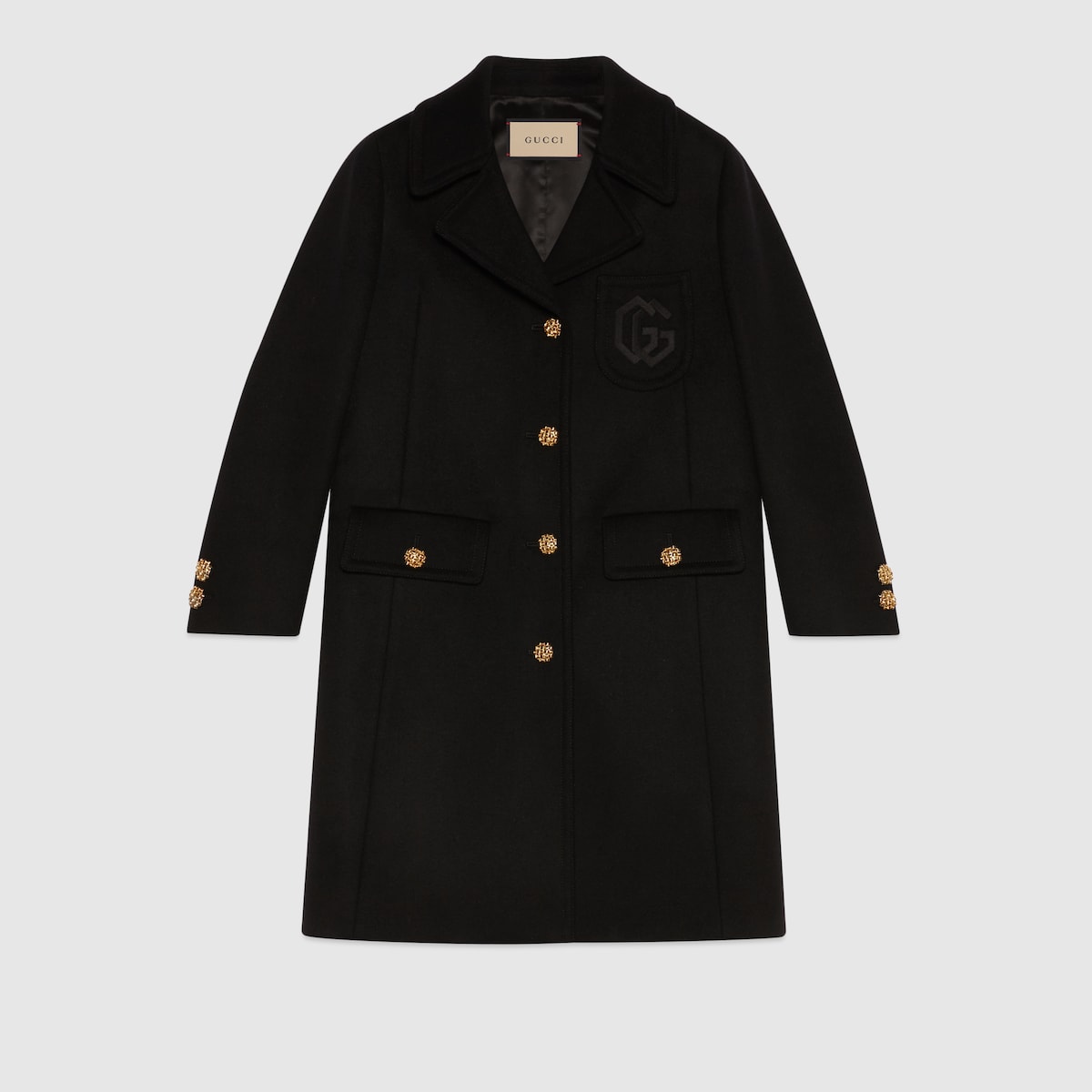 Double G embroidery wool coat in black | GUCCI® US