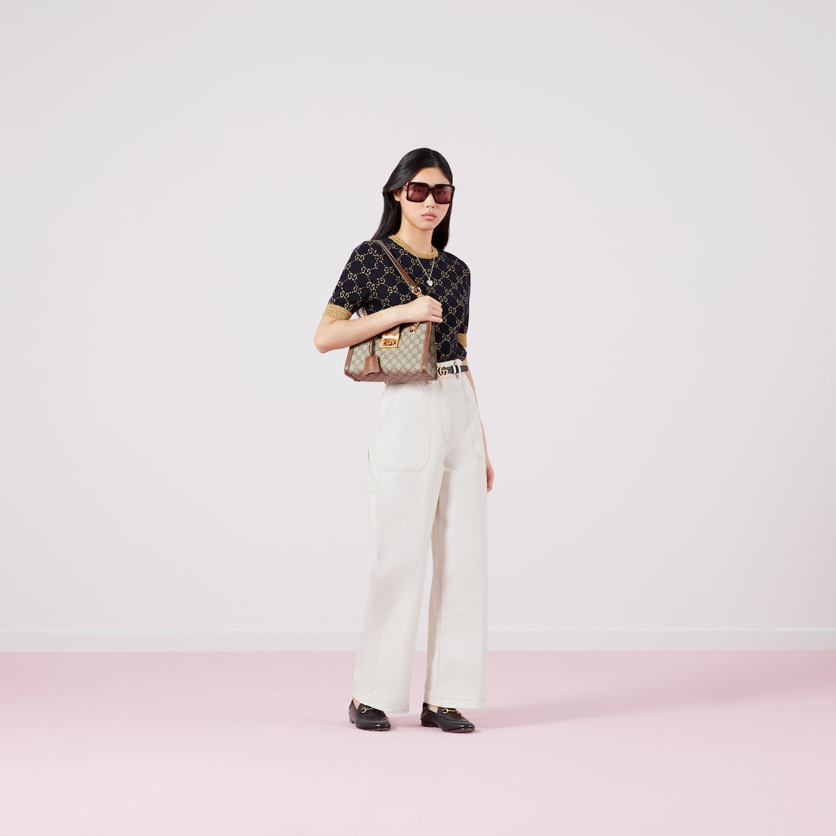 GGコットンラメ ファブリック トップス GUCCI GGコットンラメ ファブリック トップス ・ブルー/ゴールド