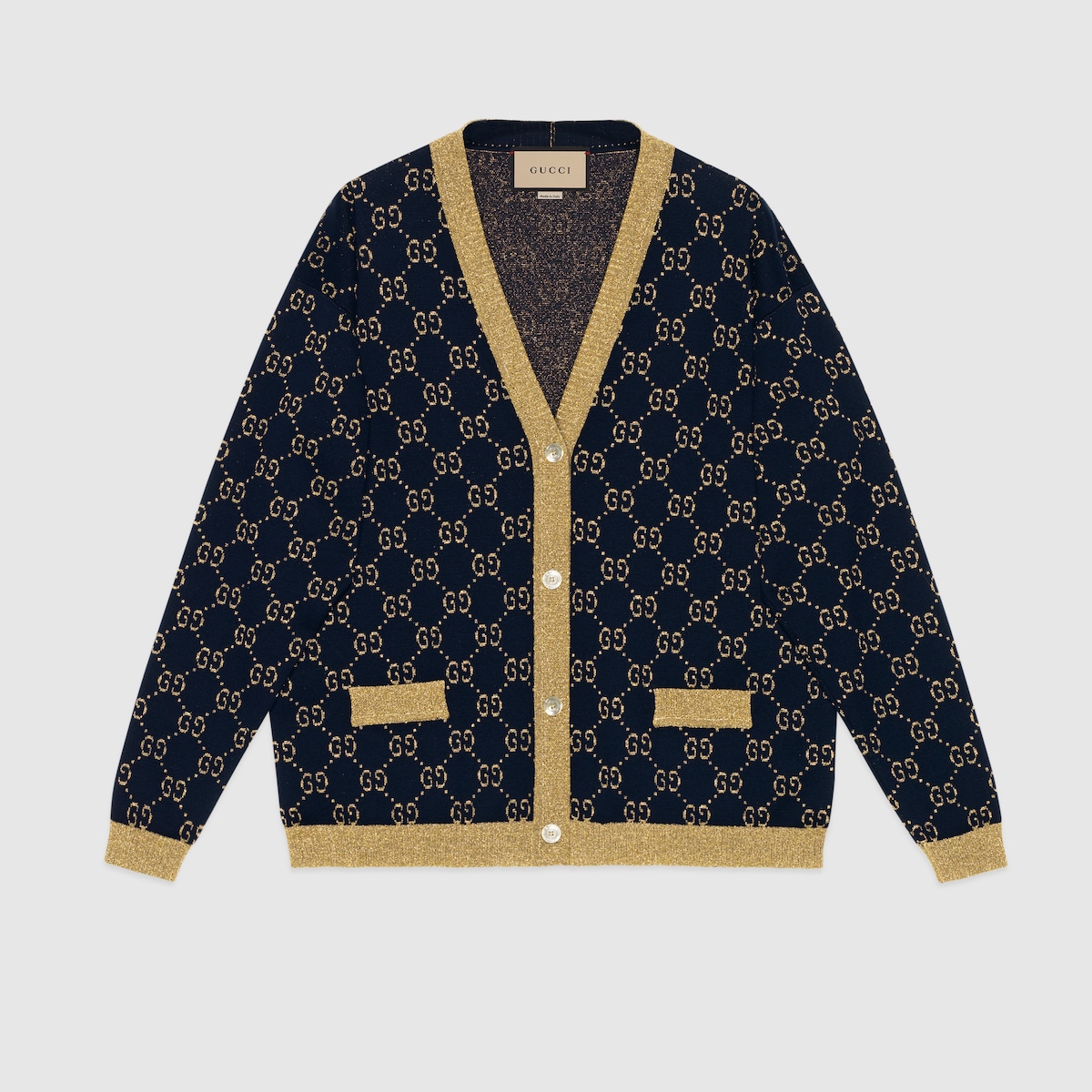 Blue / Gold Cotton Lamé GG Cardigan | GUCCI® US