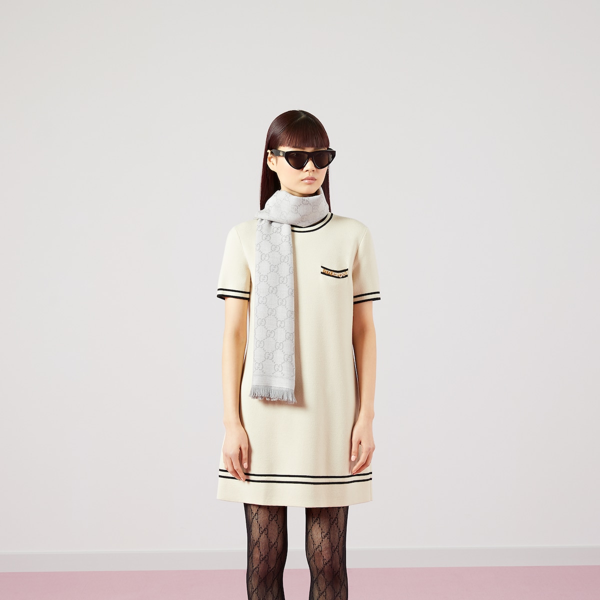 GG jacquard knitted scarf in silver | GUCCI® US