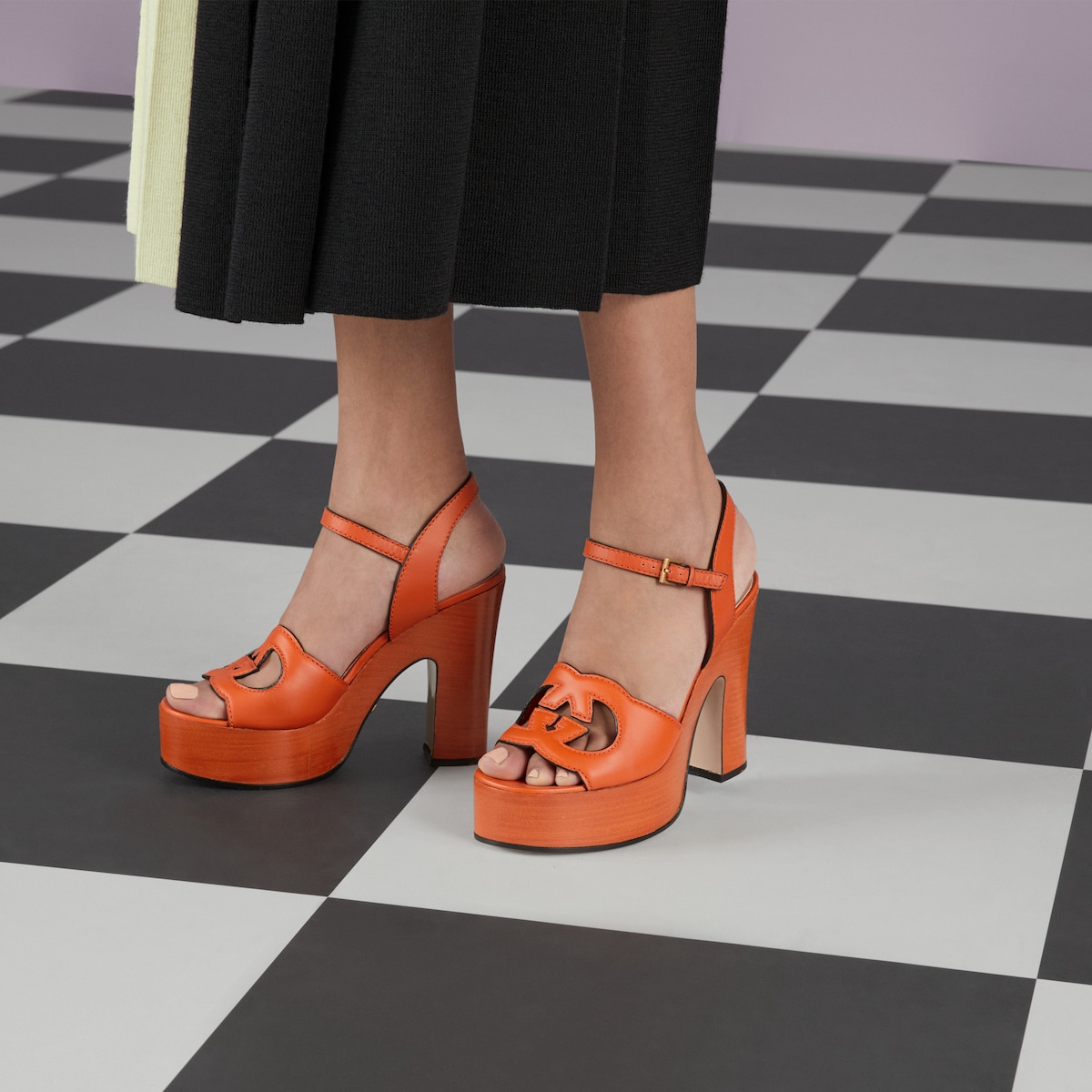 Women's Interlocking G sandal in orange leather | GUCCI® SG