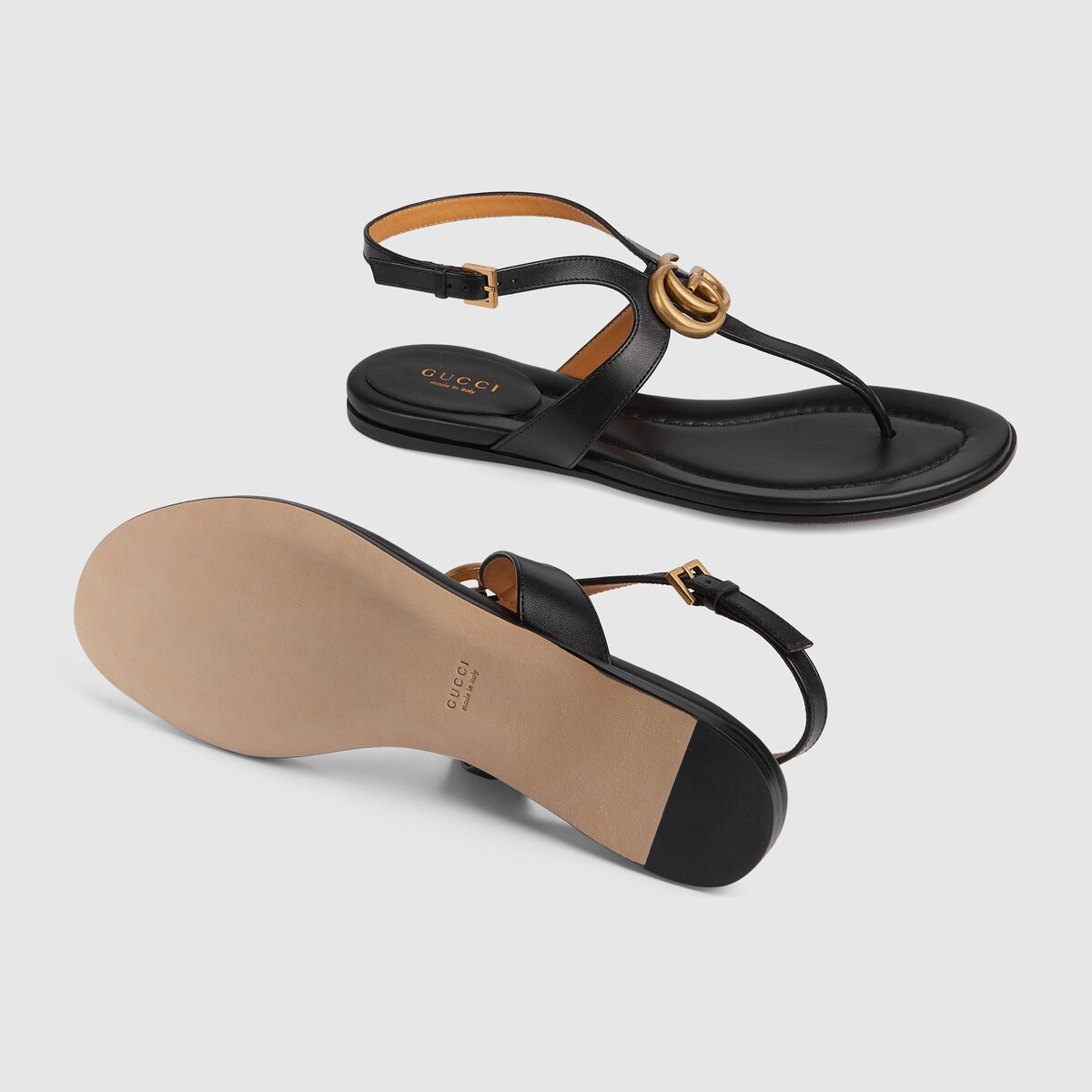 Women's Double G thong sandal in black leather | GUCCI® US