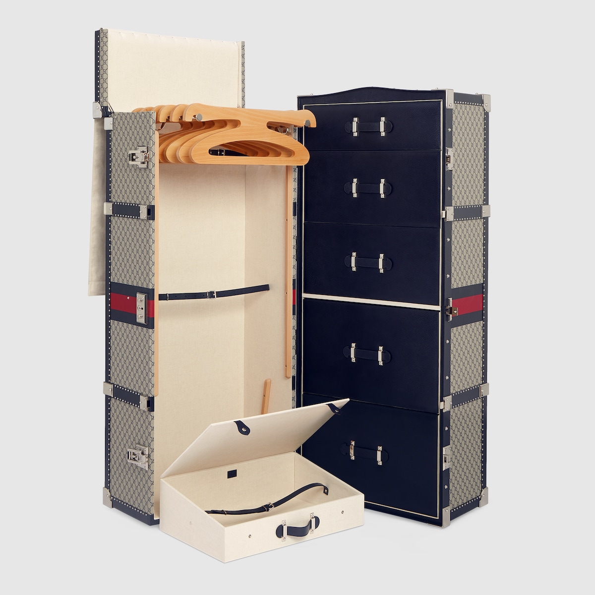 Gucci Savoy〕トランク ・ベージュ＆ブルー GGスプリーム キャンバス