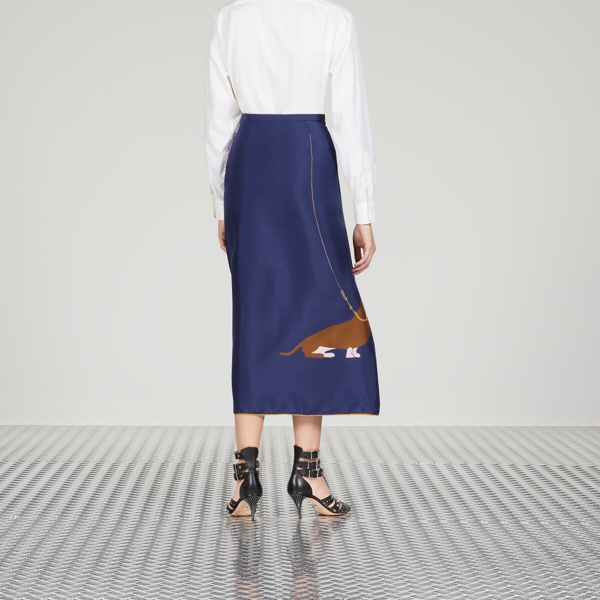 Silk skirt with dog print in blue | GUCCI® SG Silk skirt with dog print in blue | GUCCI® SG