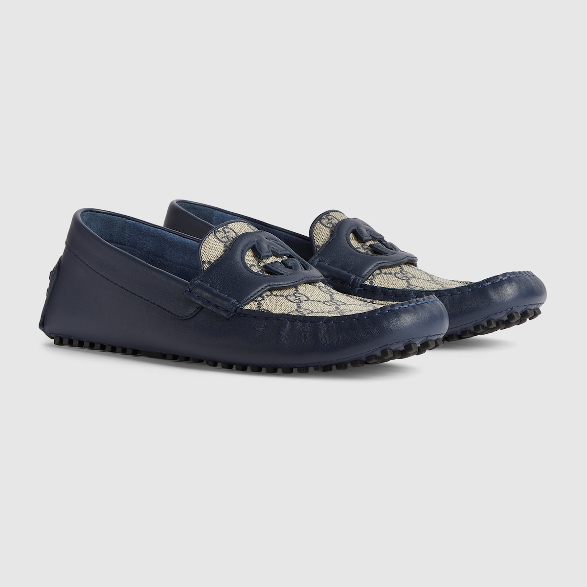 Herrenmokassin mit GG in blaues Leder | GUCCI® DE 