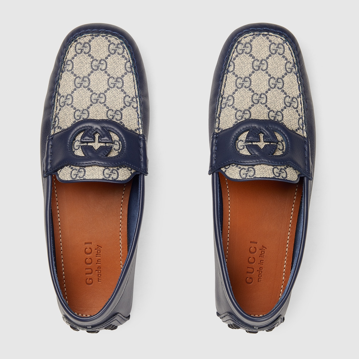 Herrenmokassin mit GG in blaues Leder | GUCCI® DE サルート 予約限定 04G フルタグガーターベルト M  RP