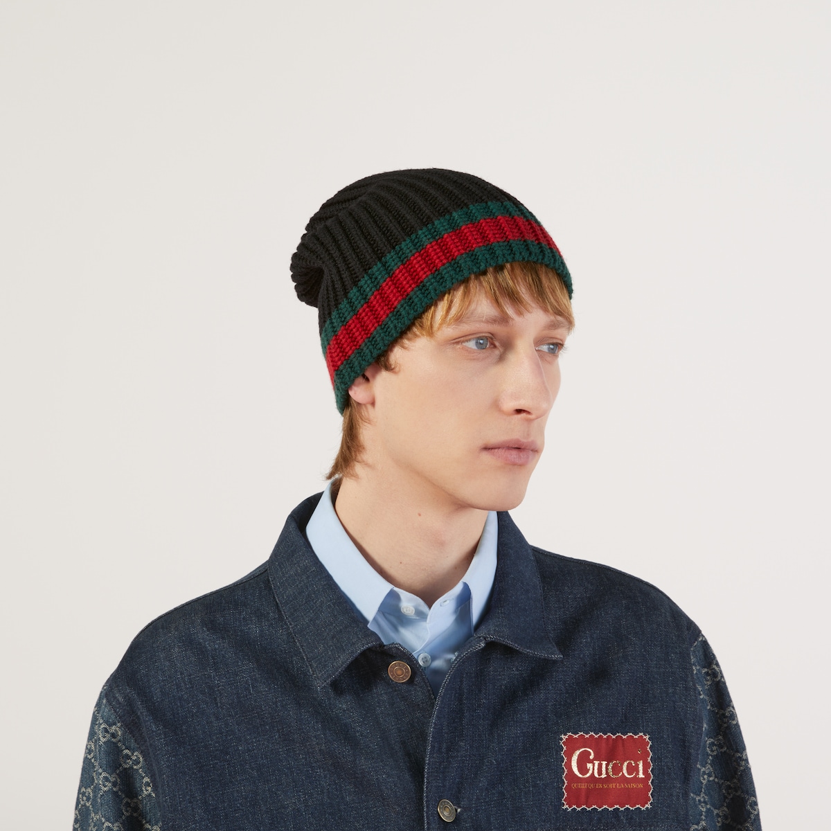 Wool hat with Web in black wool | GUCCI® US