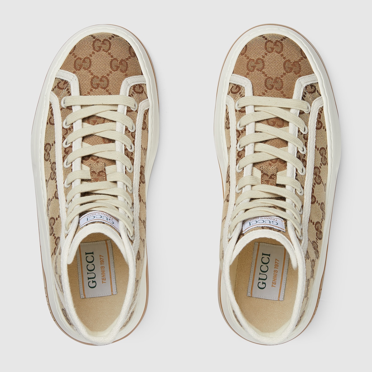 GG HIGH TOP SNEAKER IN CAMEL BROWN CANVAS WITH BEIGE FLEECE LINING main image 1