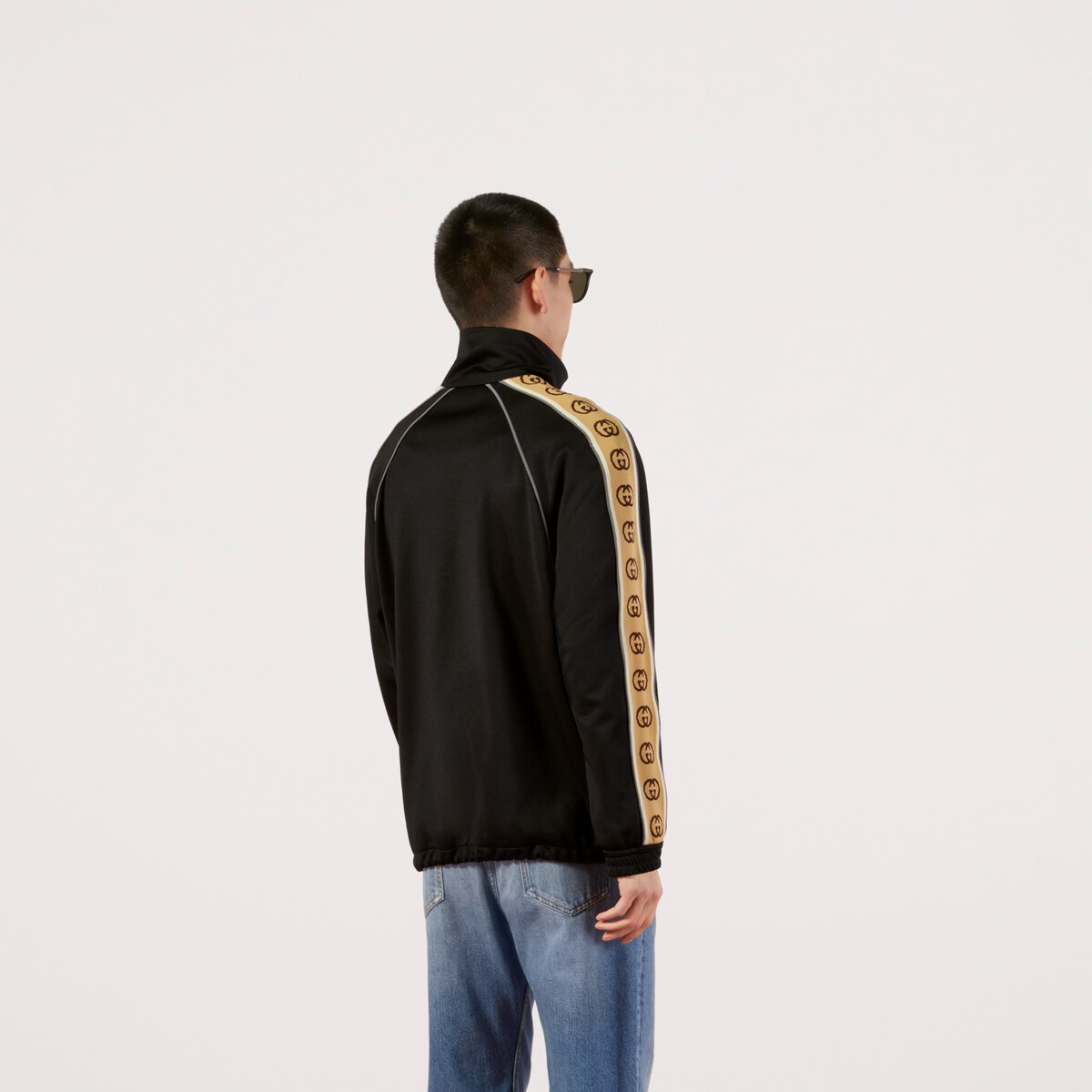 Black Technical Jersey Oversize Jacket With Brown G Stripe Gucci