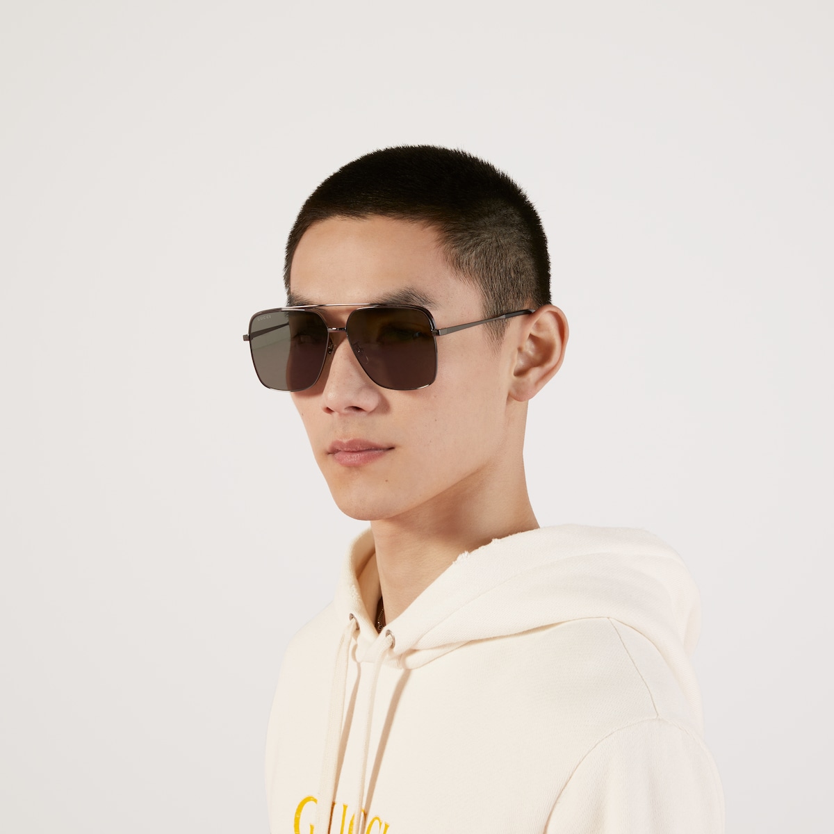 Specialized fit navigator sunglasses in ruthenium grey metal GUCCI US
