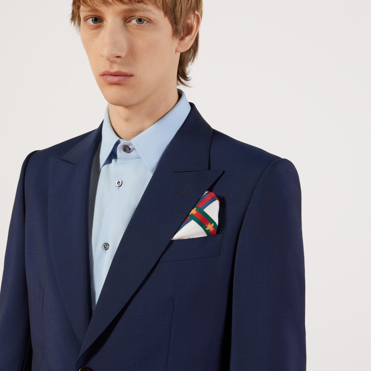 White Silk Bee Pattern Pocket Square