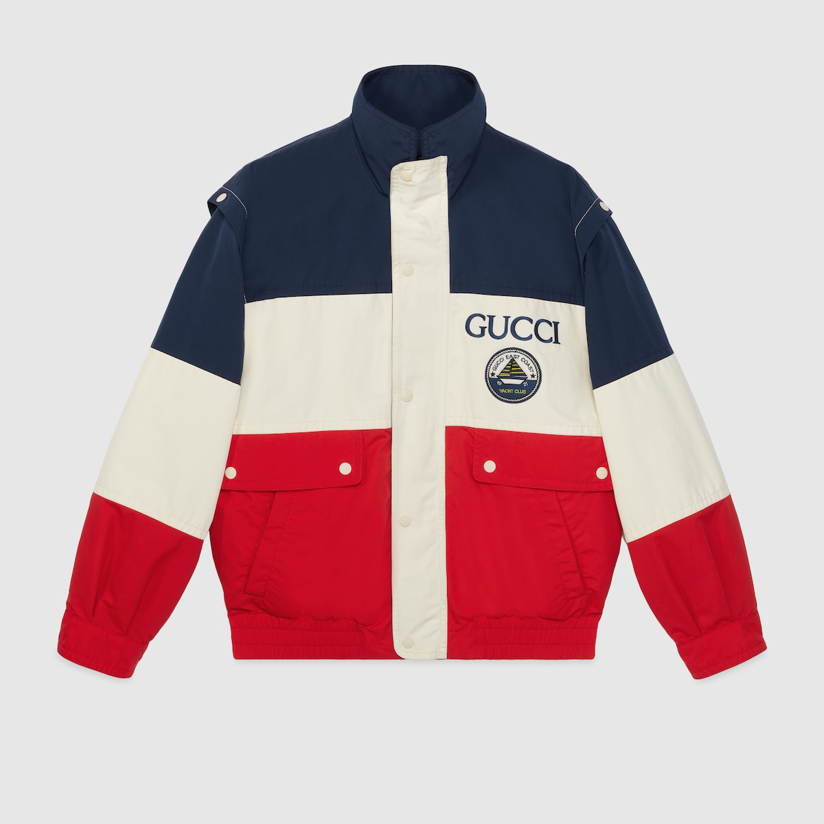 Cotton blend jacket in blue, ivory and red | GUCCI® SG