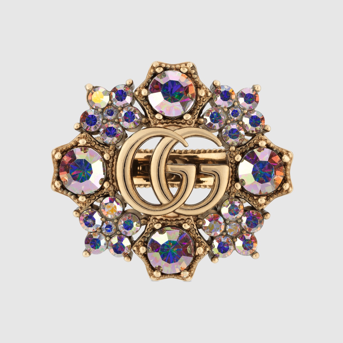 GG Marmont crystal ring in antique gold-toned metal | GUCCI® US