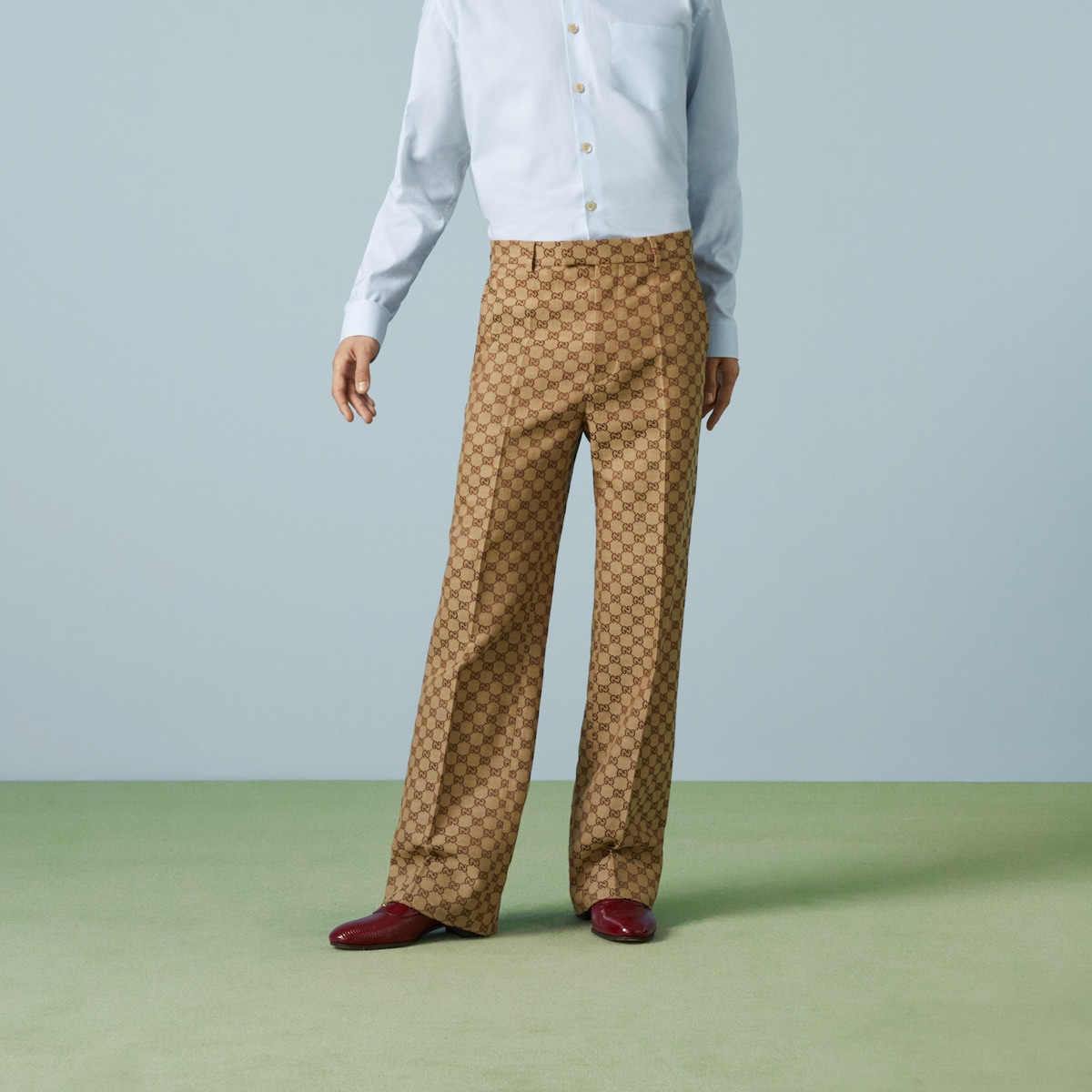 専用 未使用級 20SS⭐️GUCCI ワイドフレアパンツ GG 総柄 リネン グッチ メンズ ウェアGGリネン ブレンド キャンバス パンツ