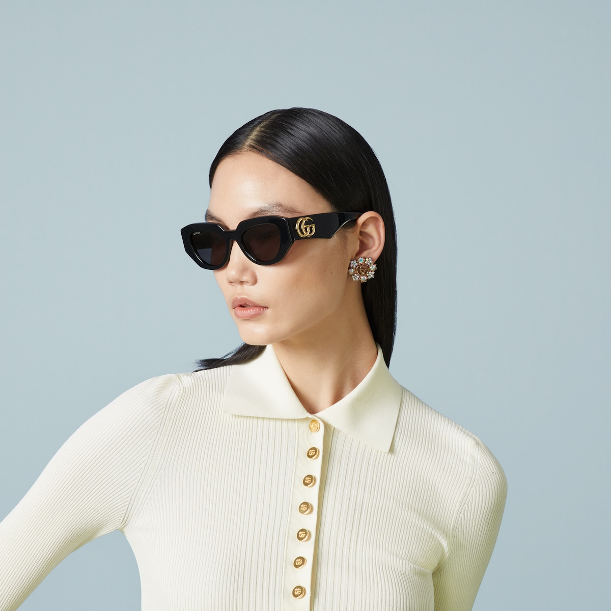 ✨オシャレなGG柄✨ GUCCI オープントゥミュール ベージュ/ブラック Cat-eye frame sunglasses in tortoiseshell acetate | GUCCI® US