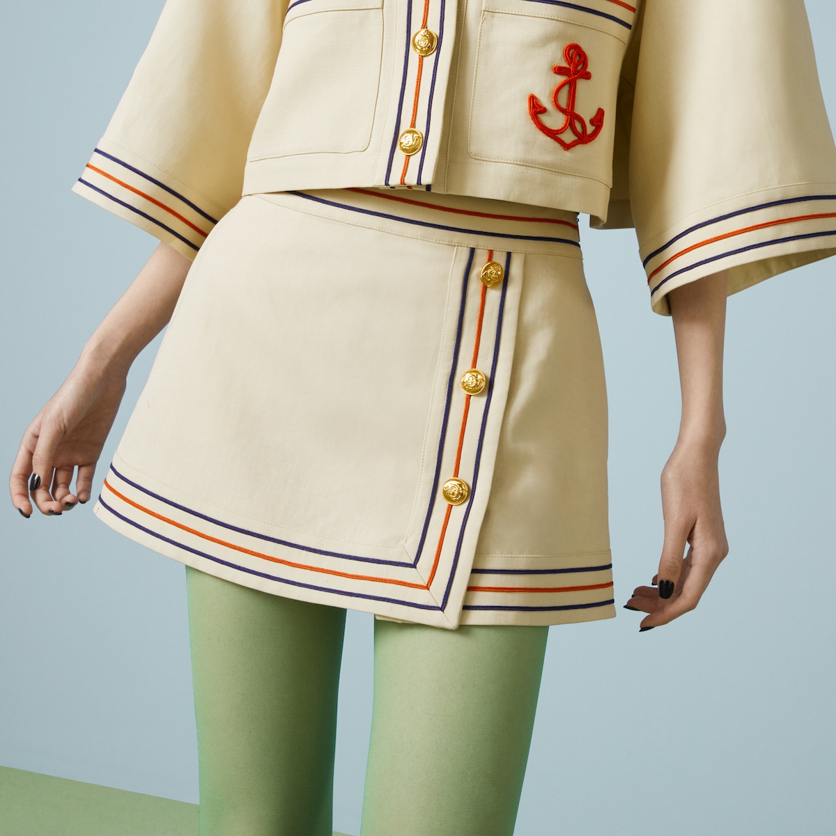 GUCCI 巻きスカート Cotton linen wrap skirt in ivory | GUCCI® SG