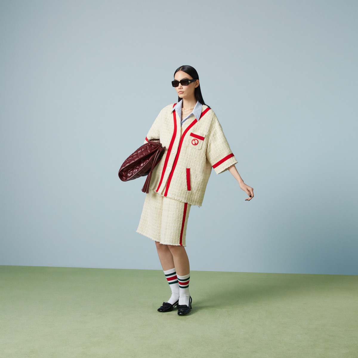 ショートパンツ GUCCI Contrast band tweed bermuda shorts (744874ZANTD 9783) GUCCI Contrast band tweed bermuda shorts (744874ZANTD 9783