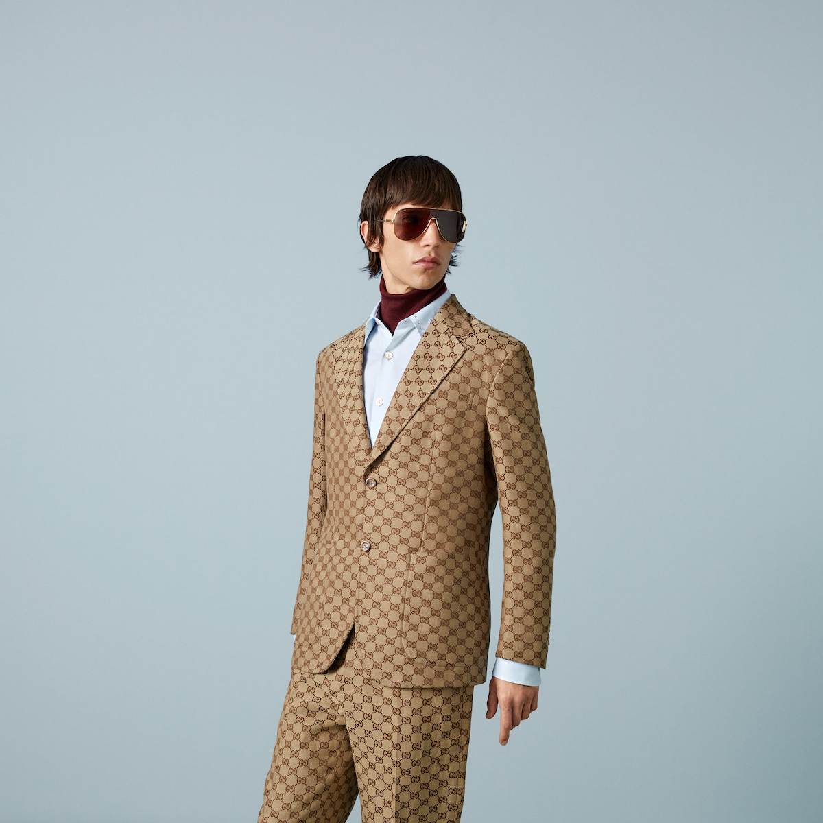 GG linen blend canvas formal jacket in camel and ebony GUCCI ZA