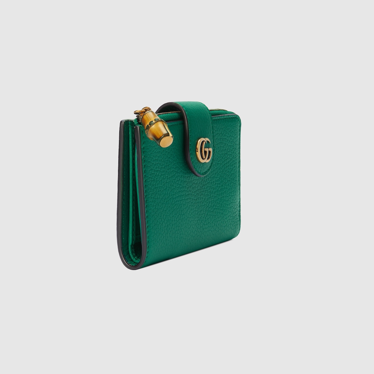 Medium Double G wallet with bamboo in emerald green leather