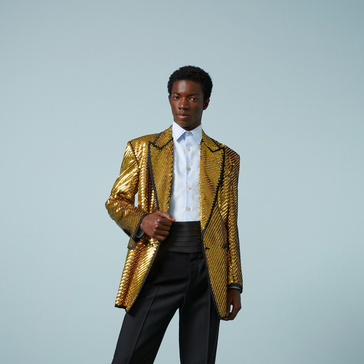 【関税&送料込】Dolce&Gabbana Silk Satin Cummerbund DOLCE&GABBANA Satin-trimmed silk-chiffon shirt | NET-A-PORTER
