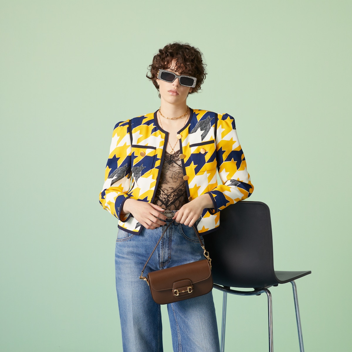 GUCCI Horsebit 1955 Small Shoulder Bag Brown Leather