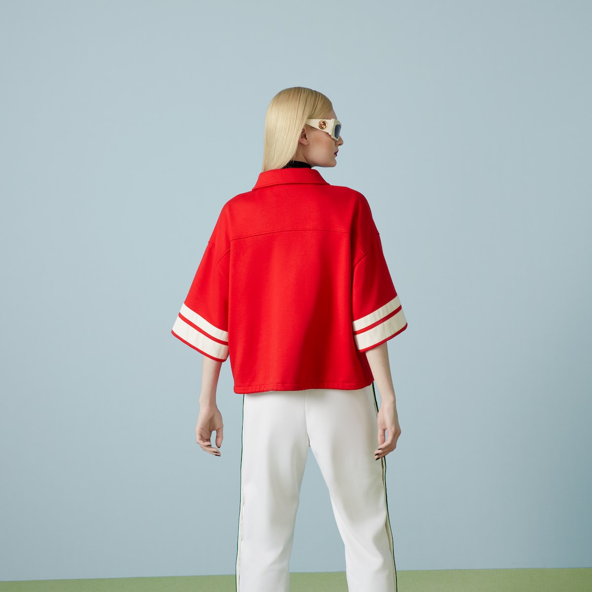 ［GUCCI］クロップドジャケット Lasered Double G denim jacket in blue | GUCCI® US