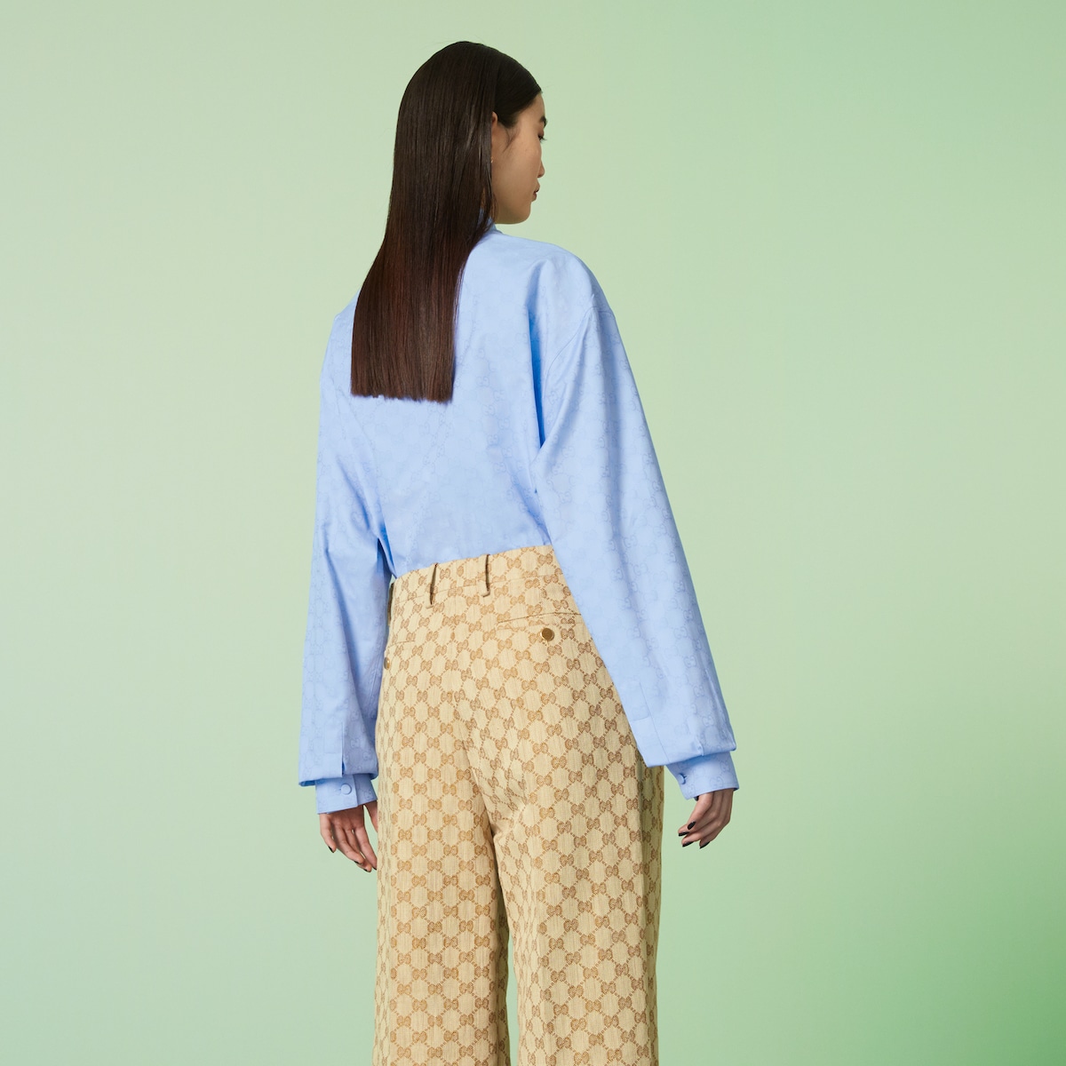 GG Supreme cotton shirt in light blue | GUCCI® US