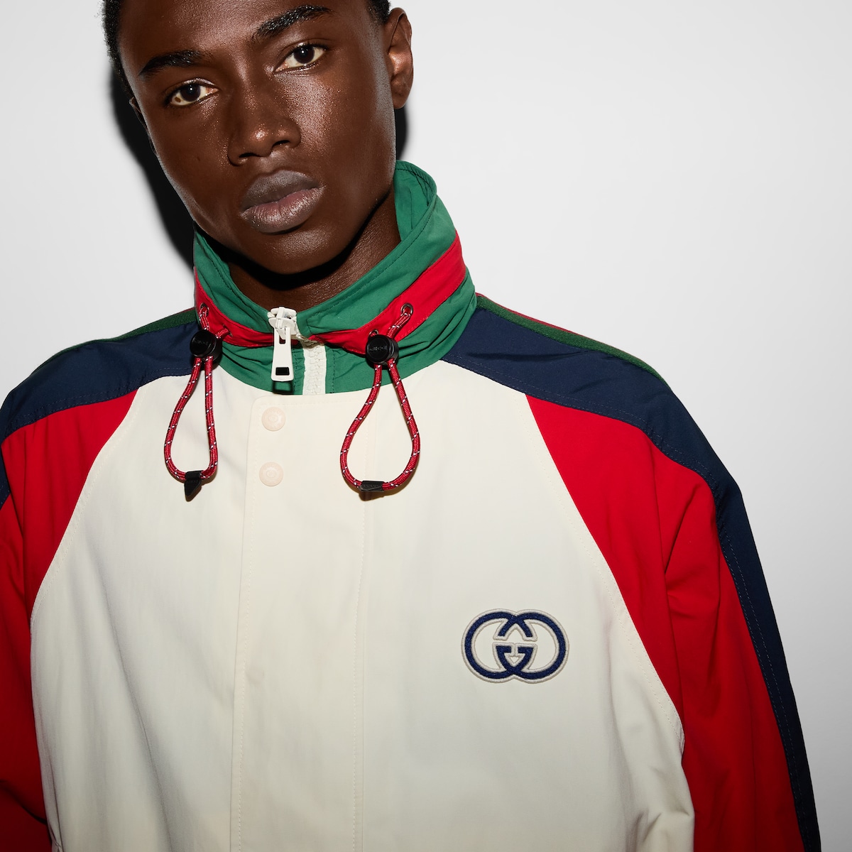 Cotton nylon jacket with patch in multicolor | GUCCI® US